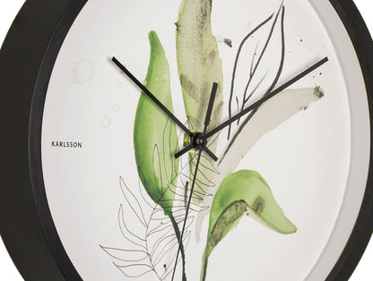 Karlsson Wanduhr 26 cm Ø • Botanical Leaves Design • Modernes Quarzwerk
