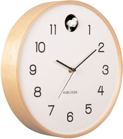 Karlsson Wanduhr 31,5 cm Ø Holz • Integrierter Kuckucksruf • Geräuschloses Quarzwerk