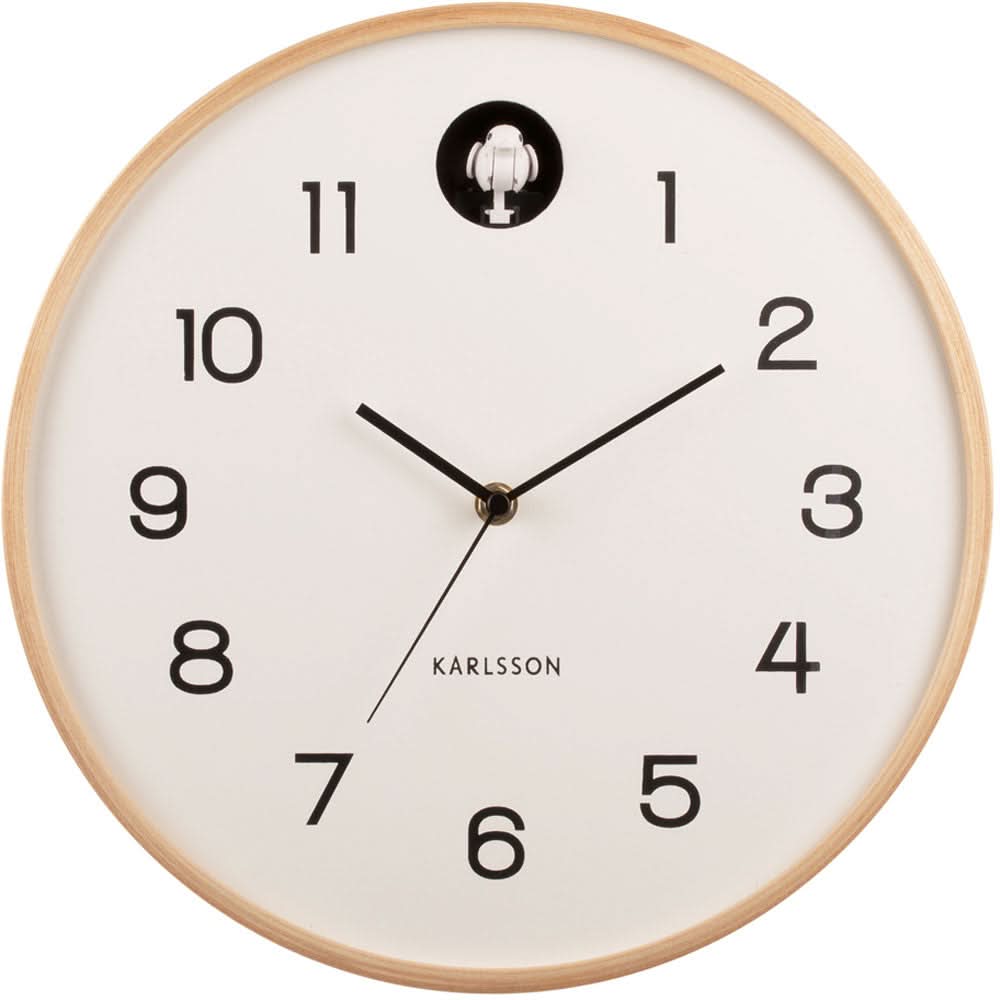 Karlsson Wanduhr 31,5 cm Ø Holz • Integrierter Kuckucksruf • Geräuschloses Quarzwerk