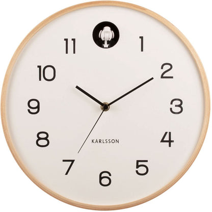Karlsson Wanduhr 31,5 cm Ø Holz • Integrierter Kuckucksruf • Geräuschloses Quarzwerk