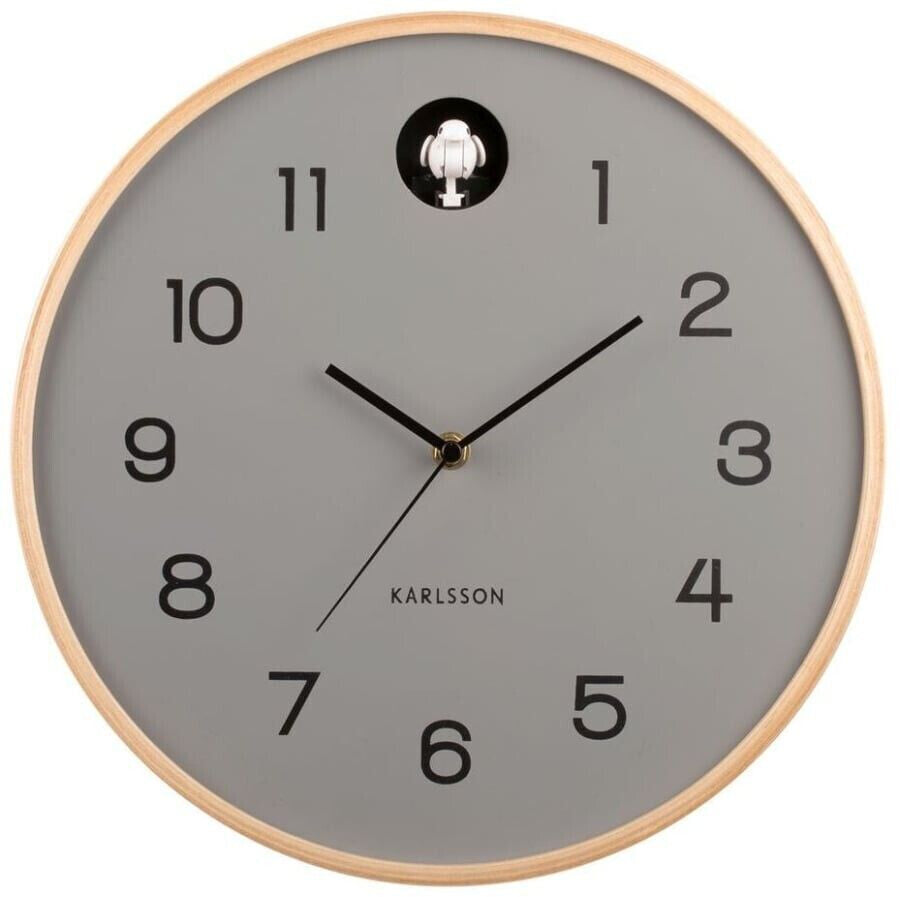 Karlsson Wanduhr 31,5x31,5x6 cm Holz • Geräuschloses Quarz-Uhrwerk • Abschaltbarer Kuckucksruf