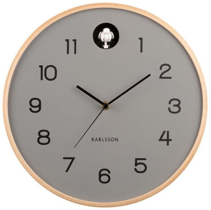 Karlsson Wanduhr 31,5x31,5x6 cm Holz • Geräuschloses Quarz-Uhrwerk • Abschaltbarer Kuckucksruf