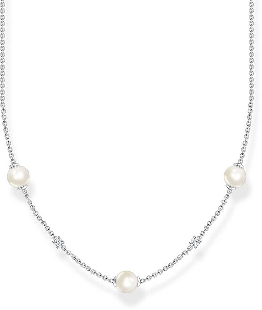 Halskette mit Perlen und weißen Steinen - 925er Sterlingsilber - Thomas Sabo Modell: KE2120-167-14