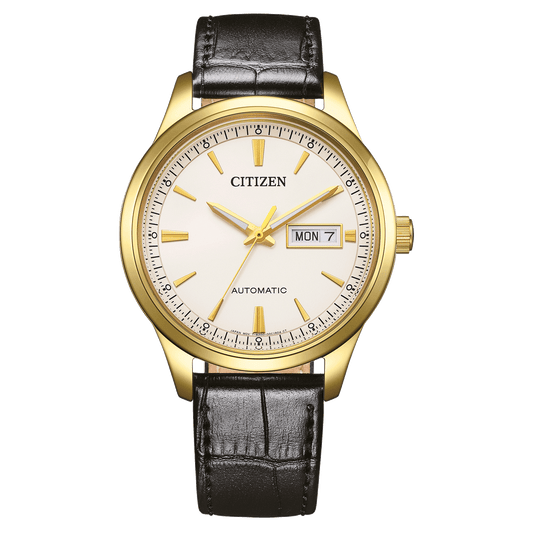 Citizen Herrenuhr Modell: NY4059-09AE mit weißem Zifferblatt und Lederarmband