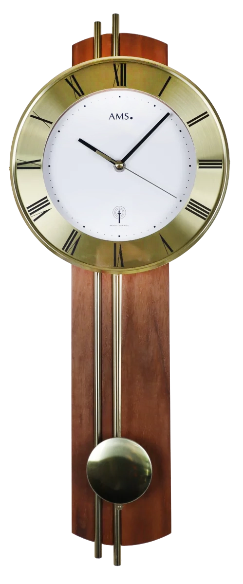 AMS Wanduhr 62x22x8 cm Messing • Funkgesteuert • Mit Pendel