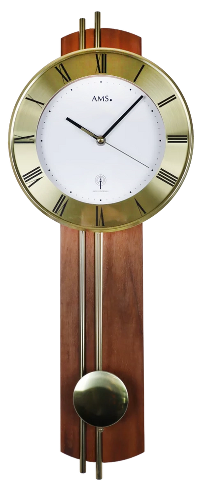 AMS Wanduhr 62x22x8 cm Messing • Funkgesteuert • Mit Pendel
