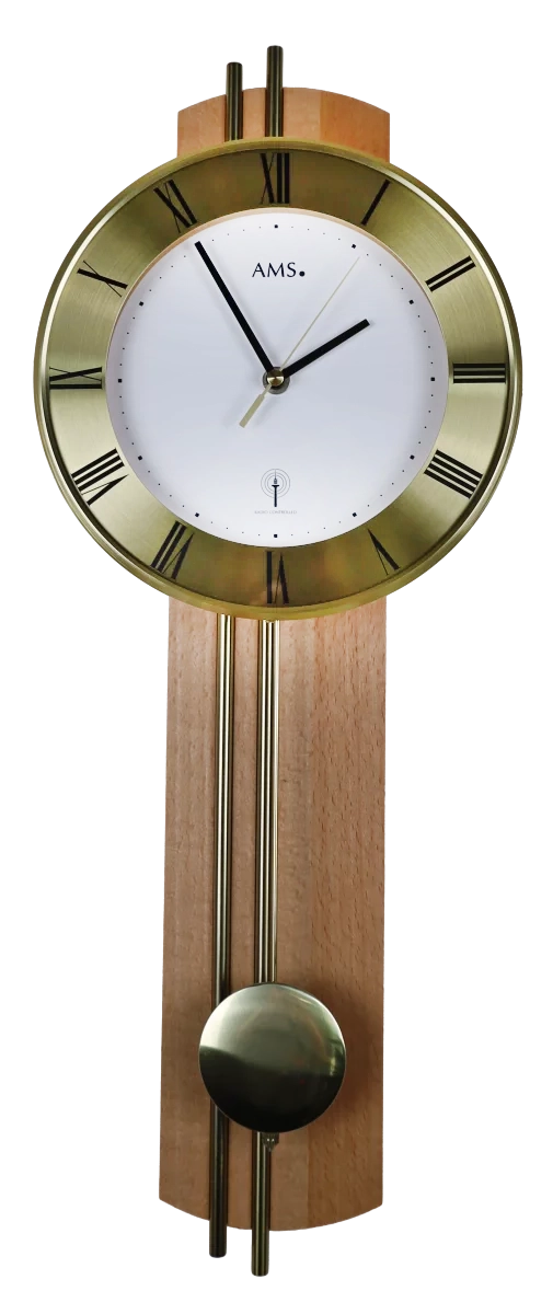 Funkpendeluhr klassisch Messingstäbe römische Ziffern - AMS Modell: 5266/18-R
