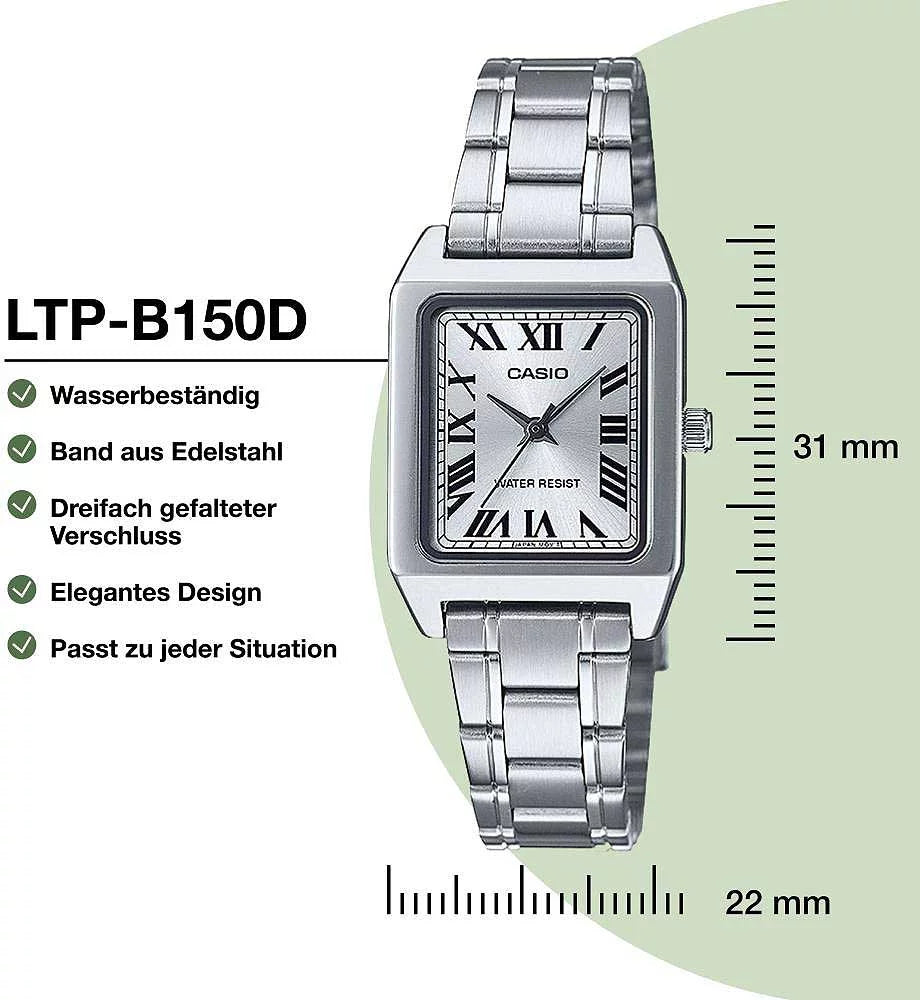 Casio Collection LTP-B150D-7BEF Damenuhr • Kultiges Retro-Design • Eleganter Edelstahl-Look