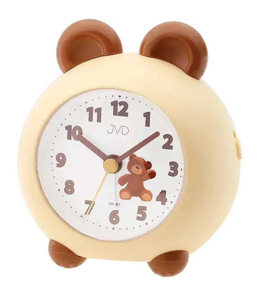 JVD Kinderwecker Bärenmotiv H12 B10.5 T8.2 cm Kunststoff • Mit schleichendem Sekundenzeiger • Zifferblattbeleuchtung