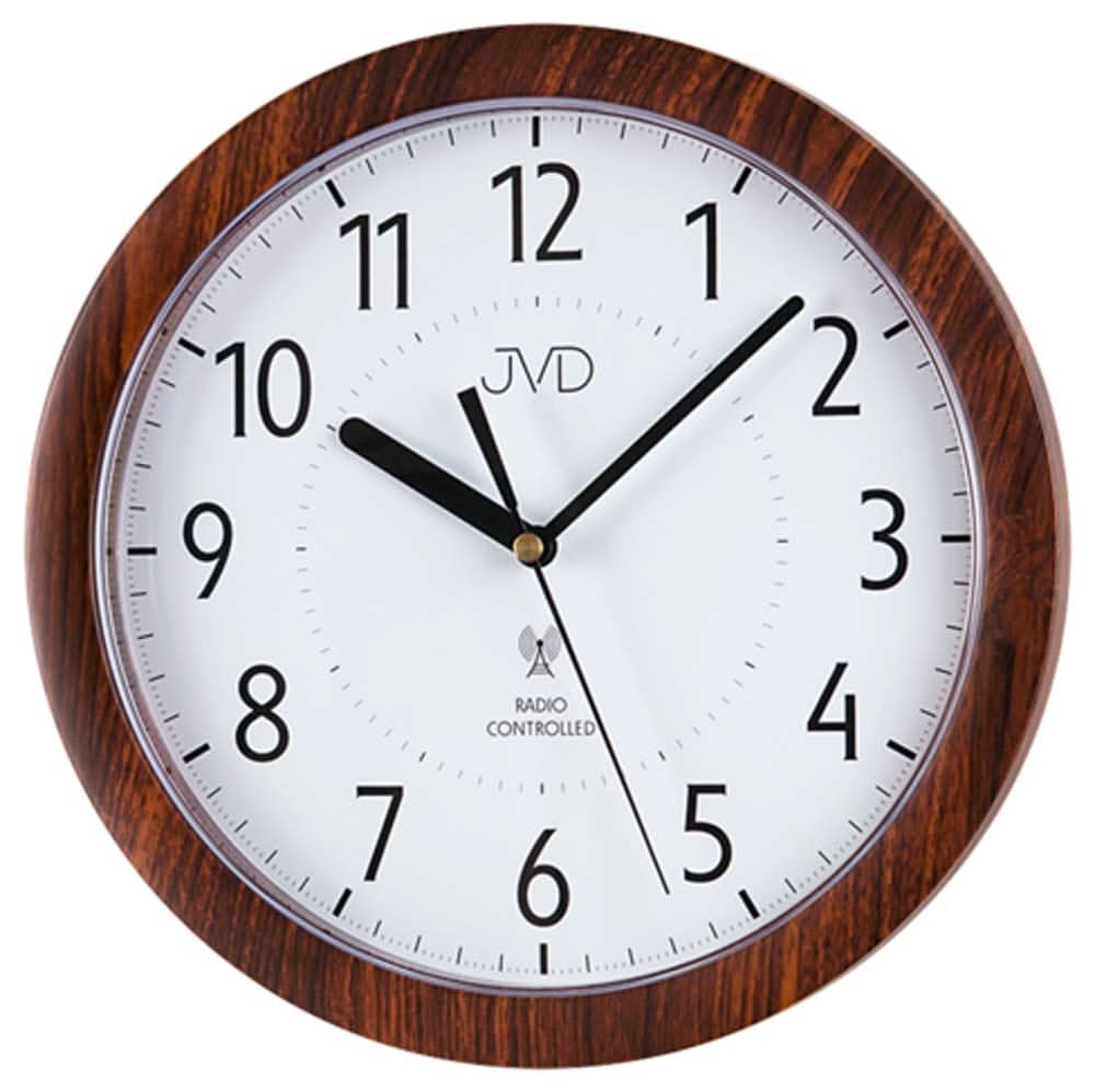 JVD Wanduhr 25x25x3,7 cm Kunststoff • Funkgesteuert • Nussbaum-Optik
