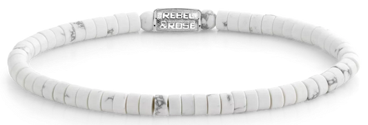 Armband aus scheibenförmigen Edelsteinen in Weiß mit Edelstahlverschluss - Rebel&Rose Modell: RR-40081-S-M
