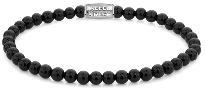 Armband aus 4mm Onyx Edelsteinen mit Edelstahlverschluss - Rebel&Rose Modell: RR-40107-S-S