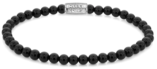 Armband aus 4mm Onyx Edelsteinen mit Edelstahlverschluss - Rebel&Rose Modell: RR-40107-S-S