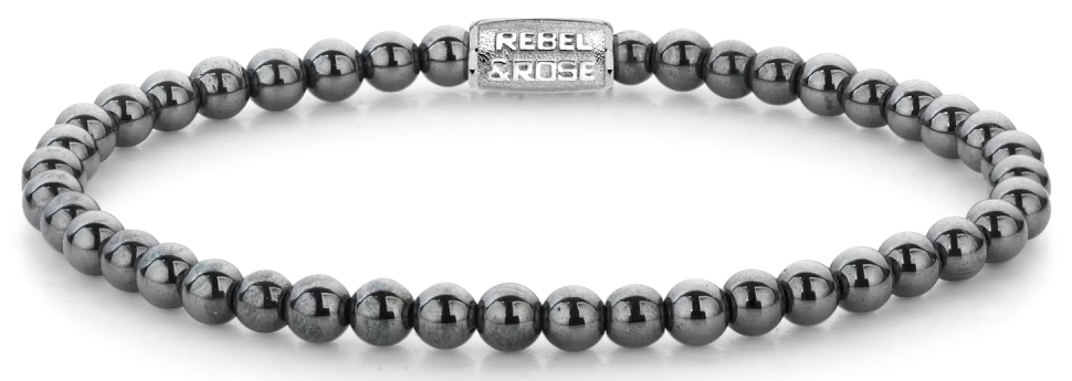 4mm Hematite Gemstone Bracelet with Stainless Steel Clasp - Rebel&Rose Model: RR-40131-S-L