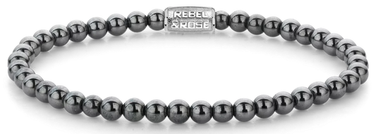 4mm hematite gemstone bracelet with stainless steel clasp - Rebel&Rose Model: RR-40131-S-M