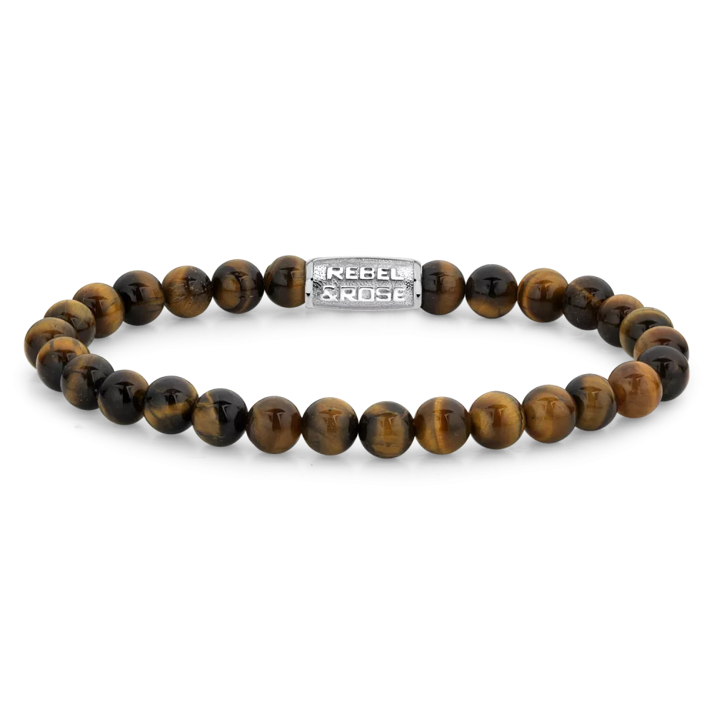 Armband aus 6mm Tigerauge mit Edelstahlverschluss - Rebel&Rose Modell: RR-60014-S-L