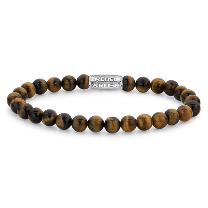Armband aus 6mm Tigerauge mit Edelstahlverschluss - Rebel&Rose Modell: RR-60014-S-L