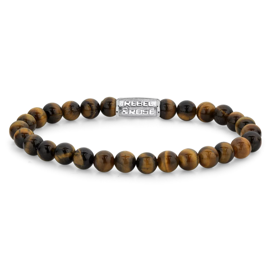 Armband aus 6mm Tigerauge mit Edelstahlverschluss - Rebel&Rose Modell: RR-60014-S-M