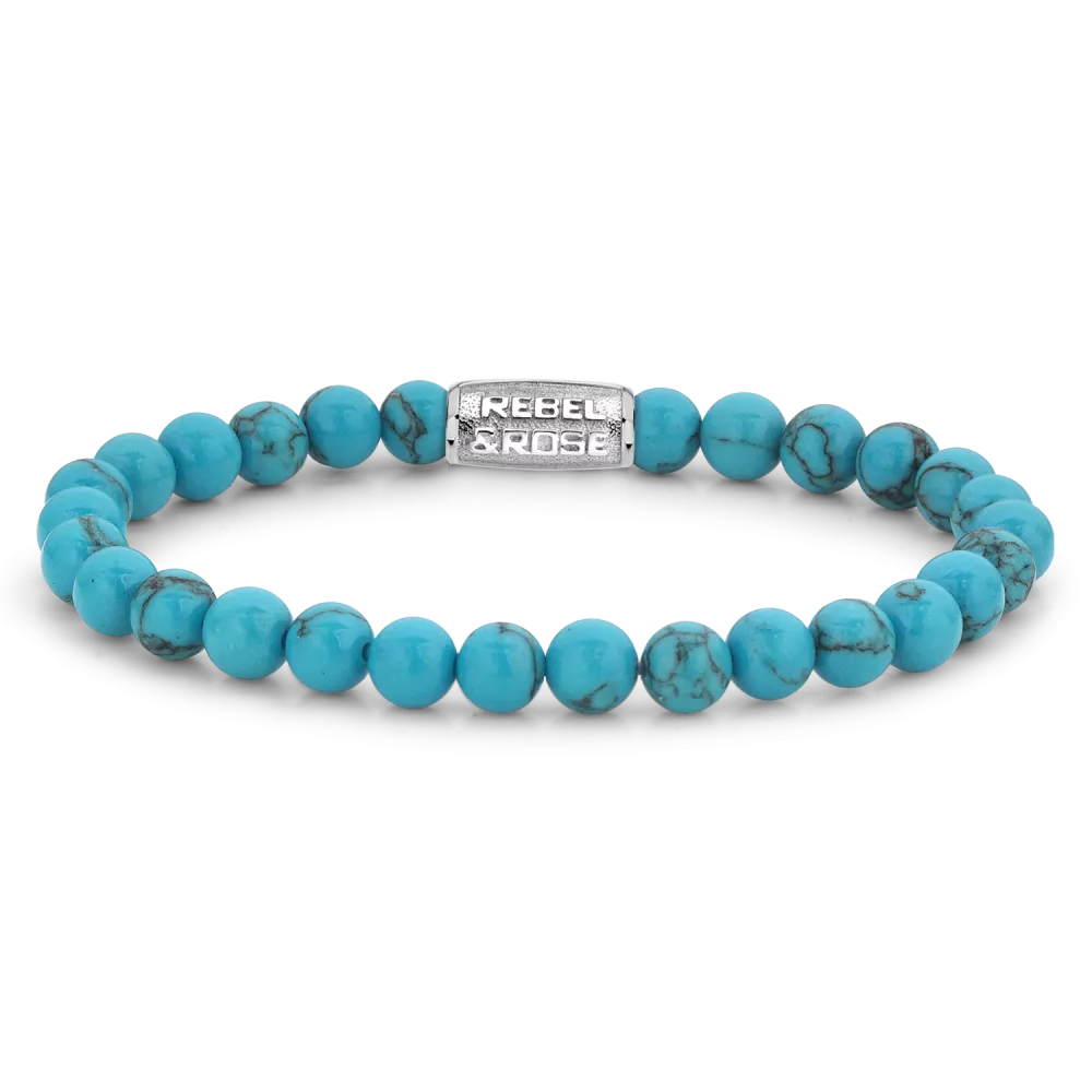 Bracelet made of 6mm Turquenite gemstones with stainless steel clasp - Rebel&Rose Model: RR-60015-S-L