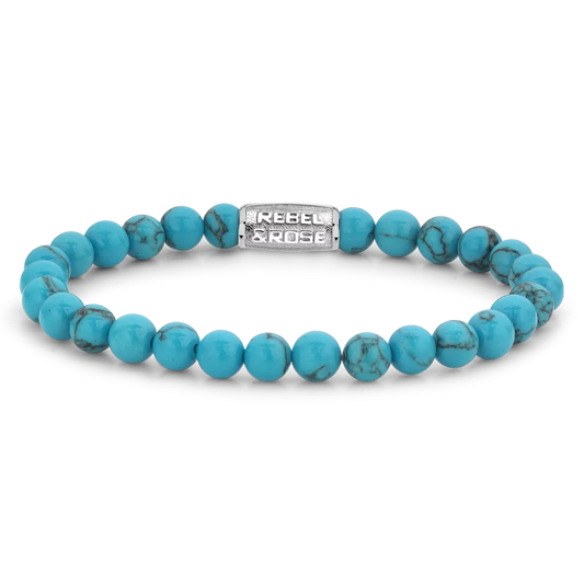 Armband aus 6mm Turqurenit-Edelsteinen mit Edelstahlverschluss - Rebel&Rose Modell: RR-60015-S-M