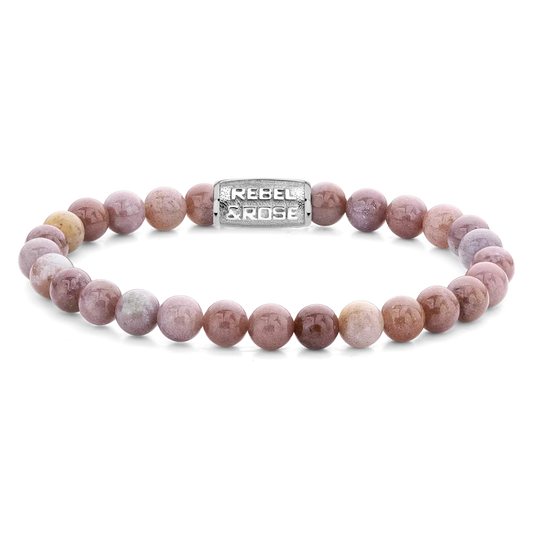Armband aus 6mm Rhodonit-Edelsteinen mit Edelstahlverschluss - Rebel&Rose Modell: RR-60038-S-M