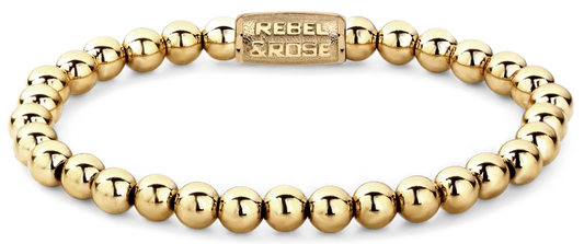 Armband aus 6mm Steinen aus 18 Karat ionenvergoldetem Edelstahl mit Edelstahlverschluss - Rebel&Rose Modell: RR-60046-G-M