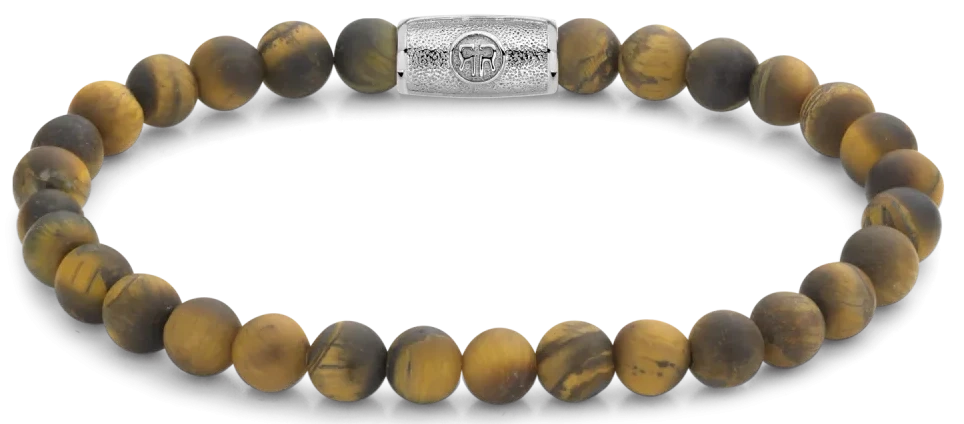 Bracelet made of 6mm natural stone in tiger's eye look with stainless steel clasp - Rebel&Rose Model: RR-60083-S-M