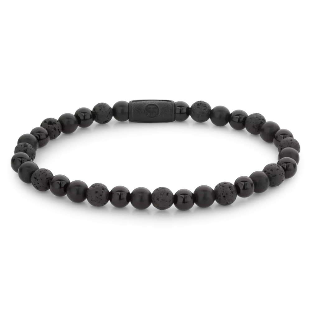 Bracelet made of 6mm black natural stone with black stainless steel clasp - Rebel&Rose Model: RR-60088-B-M