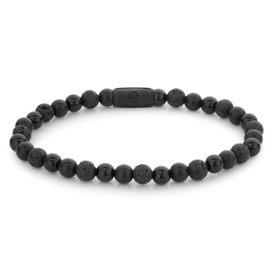 Armband aus 6mm schwarzen Naturstein mit schwarzem Edelstahlverschluss - Rebel&Rose Modell: RR-60088-B-M