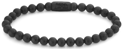 Armband aus 6mm schwarzen Naturstein mit schwarzem Edelstahlverschluss - Rebel&Rose Modell: RR-60089-B-M