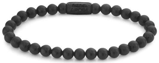 Armband aus 6mm schwarzen Naturstein mit schwarzem Edelstahlverschluss - Rebel&Rose Modell: RR-60089-B-M