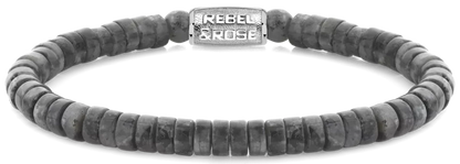Armband aus 6mm grauen, scheibenförmigem Naturstein mit Edelstahlverschluss - Rebel&Rose Modell: RR-60094-S-L