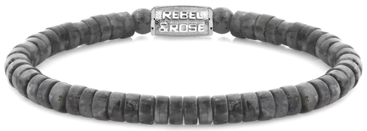 Armband aus 6mm grauen, scheibenförmigem Naturstein mit Edelstahlverschluss - Rebel&Rose Modell: RR-60094-S-M