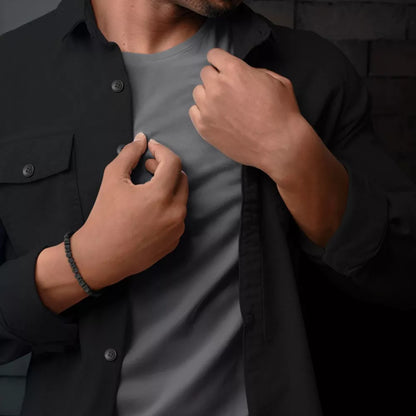 Bracelet made of 6mm black onyx natural stone (partly disc-shaped, partly bead-shaped) with black stainless steel clasp - Rebel&Rose model: RR-60107-B-L