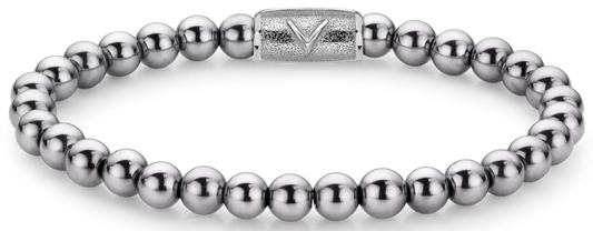 Armband aus 6mm großen Hämatitsteinen mit Edelstahlverschluss - Rebel&Rose Modell: RR-6DV01-S-M