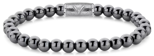 Armband aus 6mm großen Hämatitsteinen mit Edelstahlverschluss - Rebel&Rose Modell: RR-6DV02-S-M