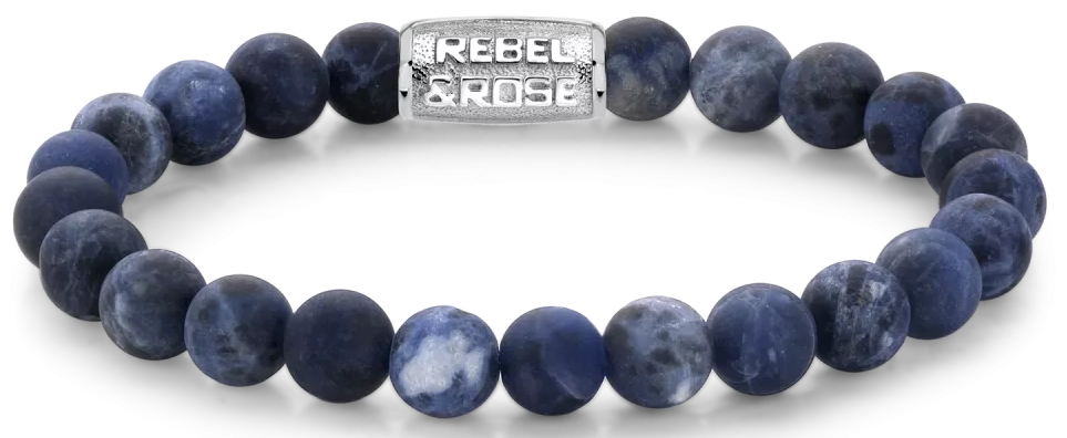 Armband aus 8mm großen Sodalitsteinen mit Edelstahlverschluss - Rebel&Rose Modell: RR-80022-S-M