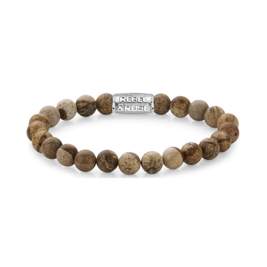 Armband aus 8mm großen Edelsteinen Bild Jaspis mit Metallverschluss - Rebel&Rose Modell: RR-80027-S-M