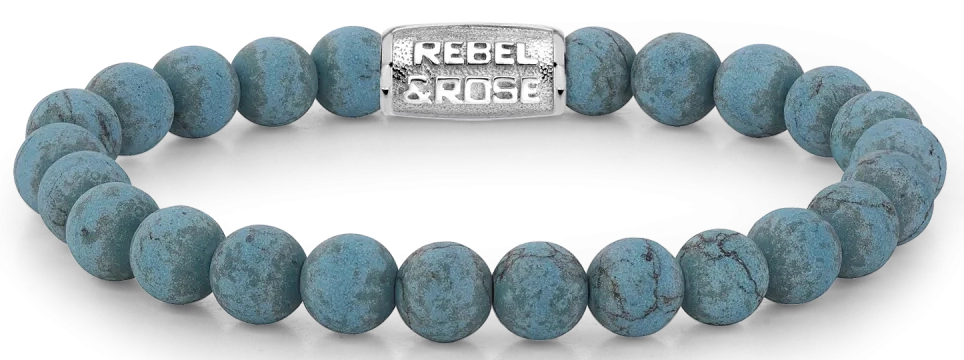 Armband aus 8mm großen Turqurenit-Steinen mit Edelstahlverschluss - Rebel&Rose Modell: RR-80043-S-M