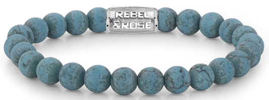 Armband aus 8mm großen Turqurenit-Steinen mit Edelstahlverschluss - Rebel&Rose Modell: RR-80043-S-M