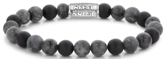 Armband aus 8mm großen Howlith-Steinen mit Edelstahlverschluss - Rebel&Rose Modell: RR-80066-S-M