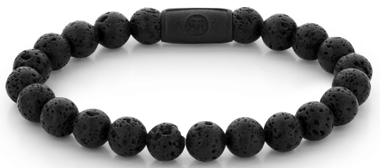 Armband aus 8mm großen schwarzen Edelsteinen mit schwarzem Stahlverschluss - Rebel&Rose Modell: RR-80071-B-L