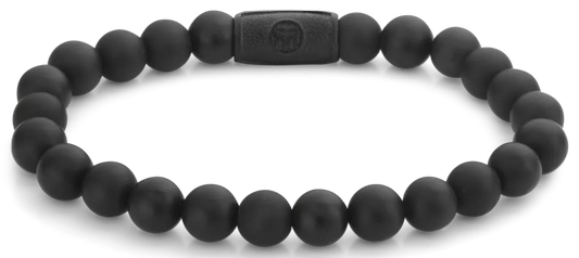 Armband aus 8mm großen schwarzen Edelsteinen mit schwarzem Stahlverschluss - Rebel&Rose Modell: RR-80082-B-L