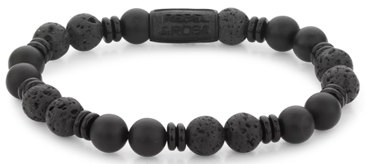 Armband aus 8mm großen schwarzen Onyx-Edelsteinen mit schwarzem Stahlverschluss - Rebel&Rose Modell: RR-80093-B-M