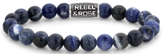Armband aus 8mm großen Edelsteinen Sodalit mit Metallverschluss - Rebel&Rose Modell: RR-80096-V-L