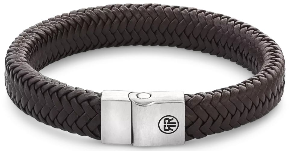 Armband aus 12mm dickem, dunkelbraunem Leder mit Edelstahlverschluss - Rebel&Rose Modell: RR-M0022-S-M
