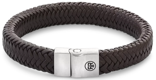 Armband aus 12mm dickem, dunkelbraunem Leder mit Edelstahlverschluss - Rebel&Rose Modell: RR-M0022-S-M