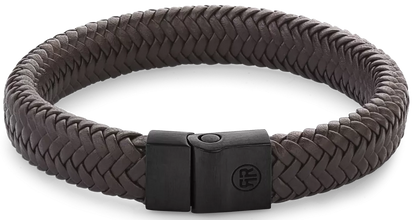 Armband aus 12mm dickem, dunkelbraunem Leder mit schwarzem Edelstahlverschluss - Rebel&Rose Modell: RR-M0023-B-L