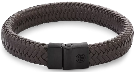 Armband aus 12mm dickem, dunkelbraunem Leder mit schwarzem Edelstahlverschluss - Rebel&Rose Modell: RR-M0023-B-L