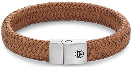 Armband aus 12mm dickem, braunem Leder mit Edelstahlverschluss - Rebel&Rose Modell: RR-M0024-S-L